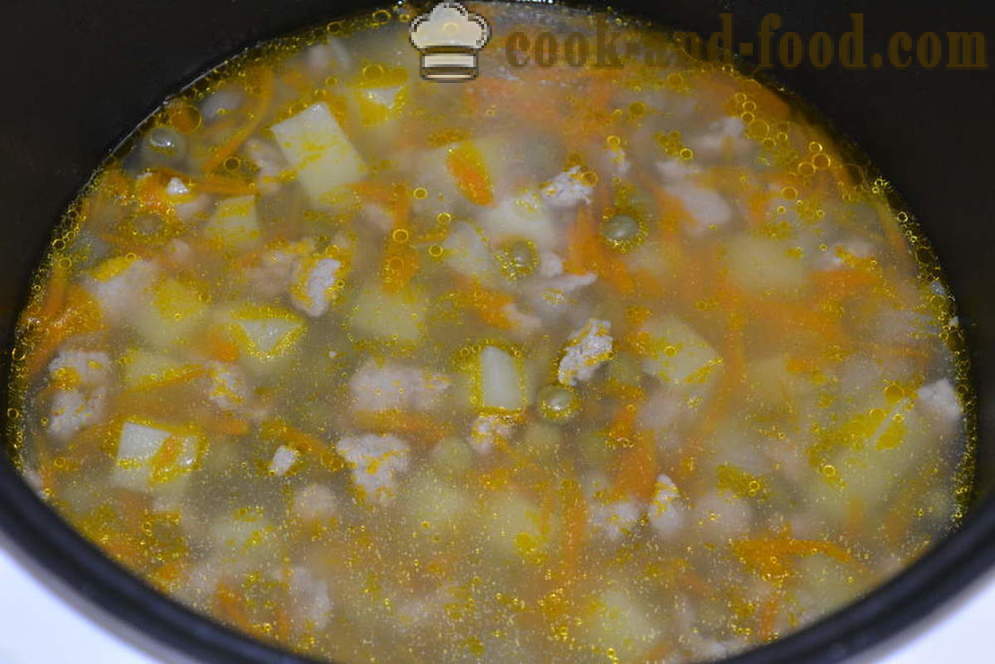 Pea v multivarka - jak vařit hrachovou polévku multivarka, krok za krokem recept fotografiích