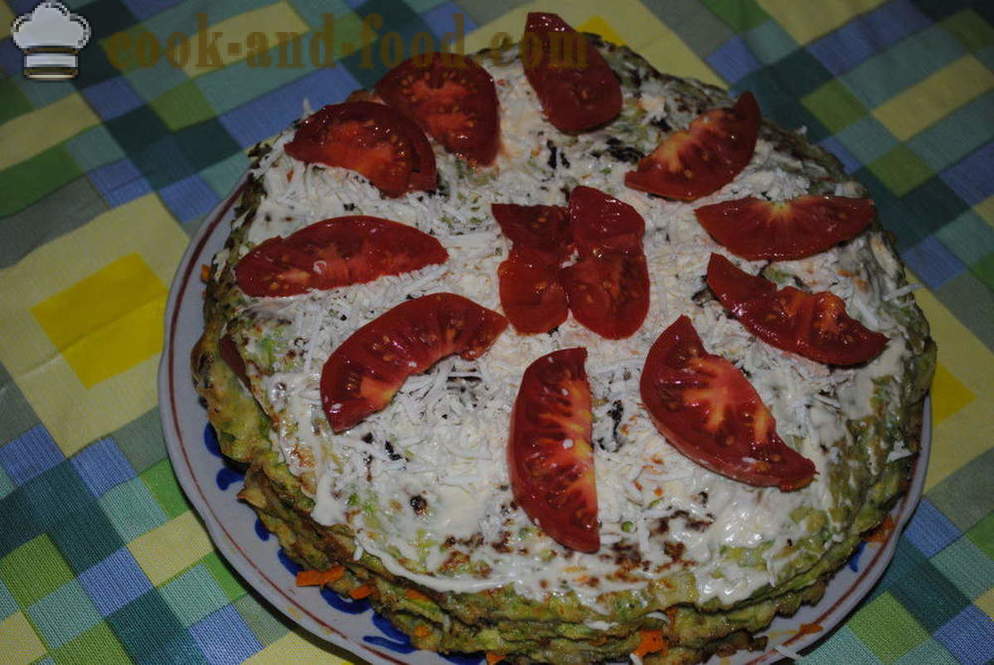 Zeleninový dort cukety plněné mrkví, squash, jak vařit dort krok za krokem recept fotografiích