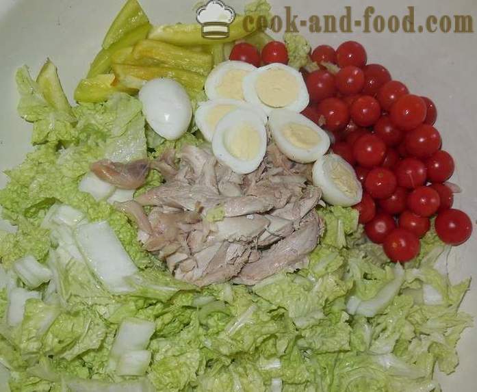 Salát s křepelčími vajíčky - krok za krokem, jak připravit salát z křepelčích vajec, recept s fotkou