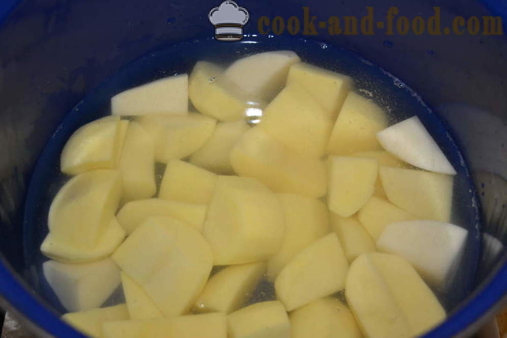 Šťouchané brambory s mlékem a máslem bez hrudek - jak vařit lahodný bramborová kaše, krok za krokem recept fotografiích