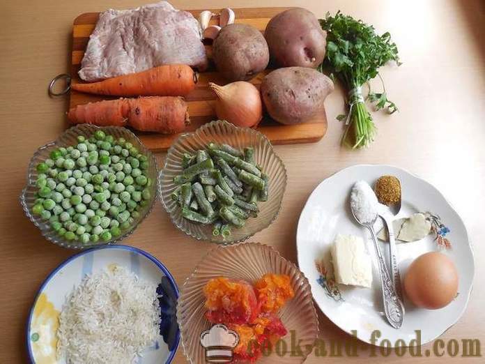 Lahodný zeleninová polévka s masem v multivarka - krok za krokem recept s fotografiemi Jak vařit zeleninovou polévku s mraženého hrášku a zelenými fazolkami