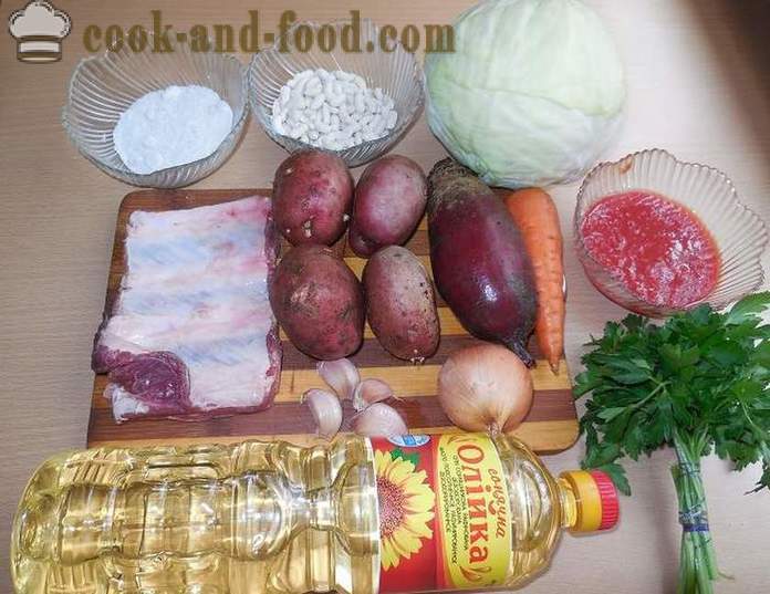 Classic ukrajinský boršč s řepa, fazole a maso - krok za krokem recept s fotografiemi, jak vařit polévku v multivarka.