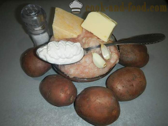 Zapečené brambory s mletým masem a sýrem - jako jsou pečené brambory v troubě, recept krok za krokem s fotografiemi.