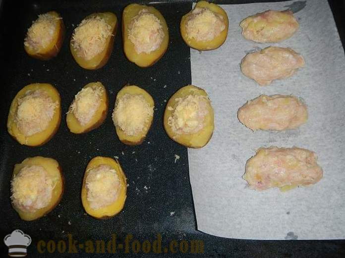 Zapečené brambory s mletým masem a sýrem - jako jsou pečené brambory v troubě, recept krok za krokem s fotografiemi.