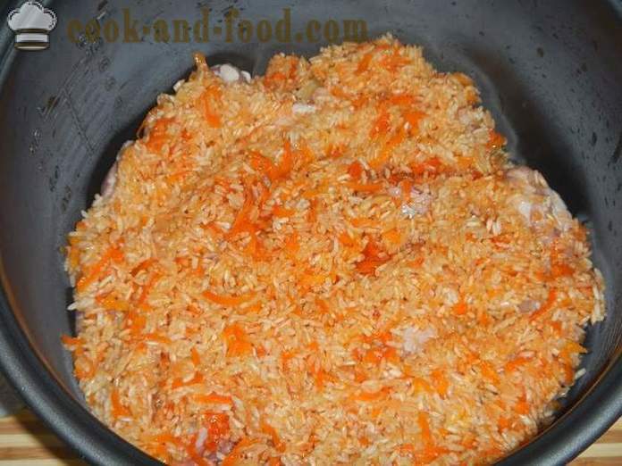 Vepřové maso a křupavé rýže v multivarka - jak vařit rýži s masem v multivarka, krok za krokem recept s fotografiemi.