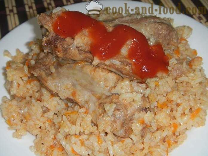 Vepřové maso a křupavé rýže v multivarka - jak vařit rýži s masem v multivarka, krok za krokem recept s fotografiemi.